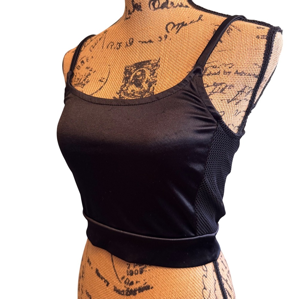 $3 BUNDLE ITEM Heart & Hips Small‎ Black Satin Mesh Side Cropped Cami Tank Top